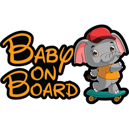 Elephant Skateboarding Sticker - Baby on Board