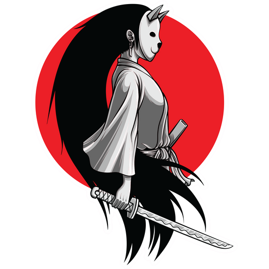 Samurai Girl with Mask Sticker - Various Decal