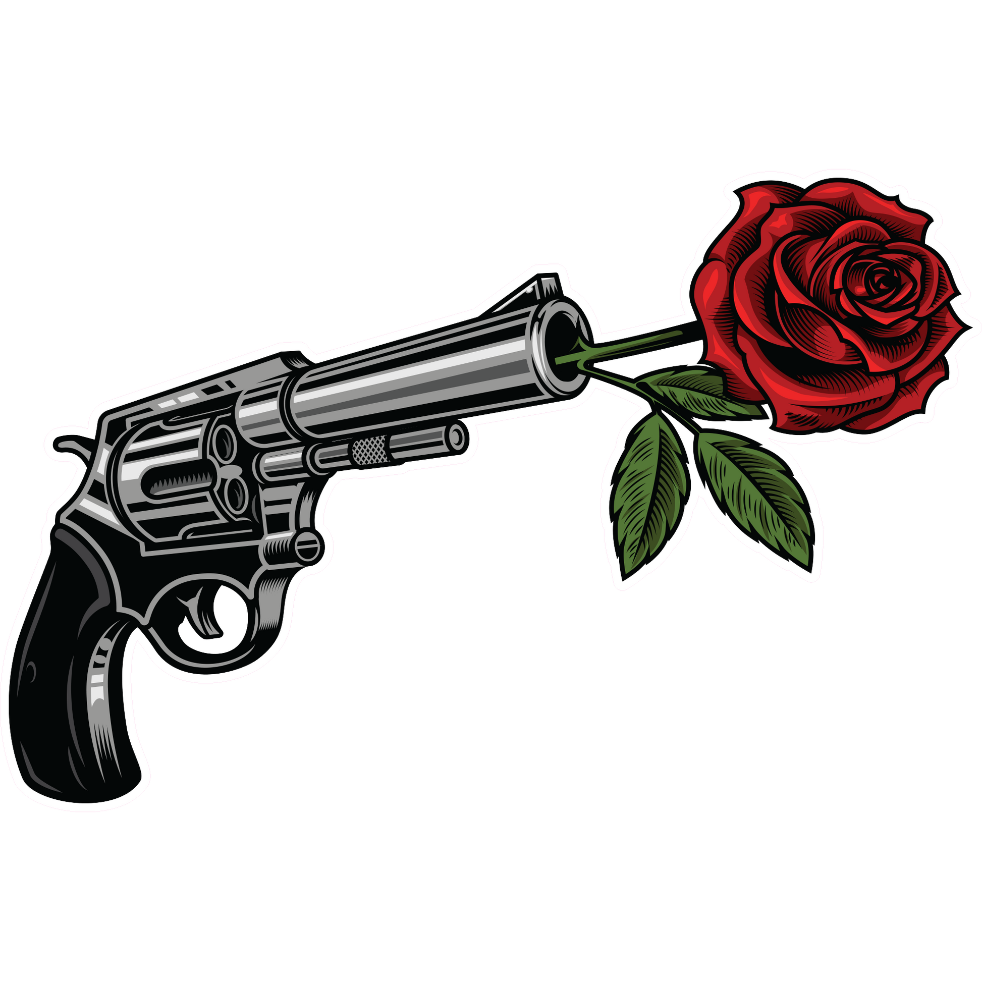 Gun and Rose Sticker - Various Decal